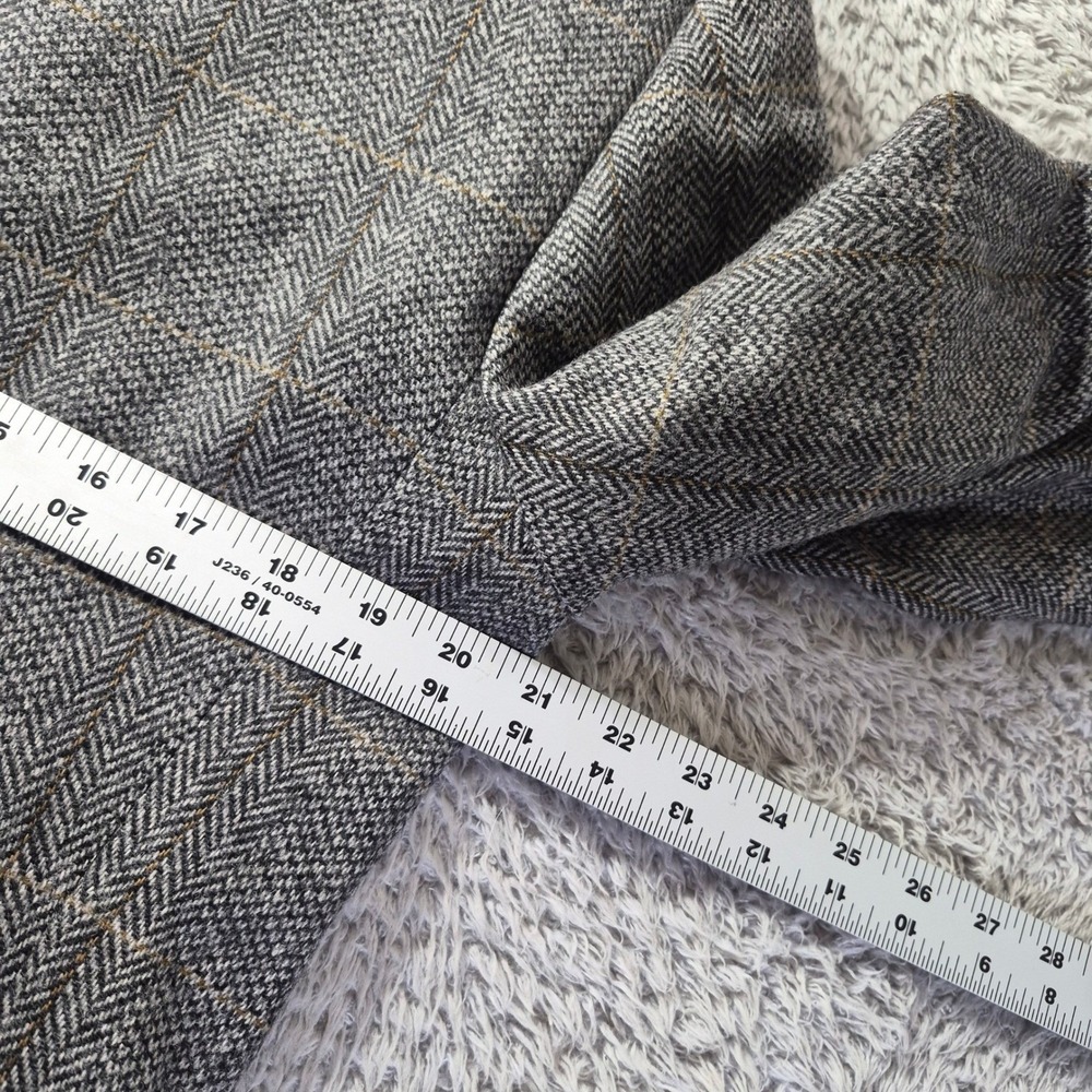 Evan-Picone Pure Wool Blazer 38L Mens Grey Herringbone Windowpane Sport Coat VTG - Picture 6 of 8